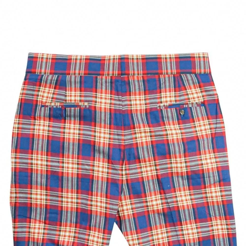 Mens Gurkha Pants 38 Blue Red Beige Plaid Dress Trousers Straight Fit Flat Front